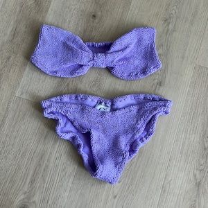 HUNZA G, bikini, never worn, purple crinkle suit, one size